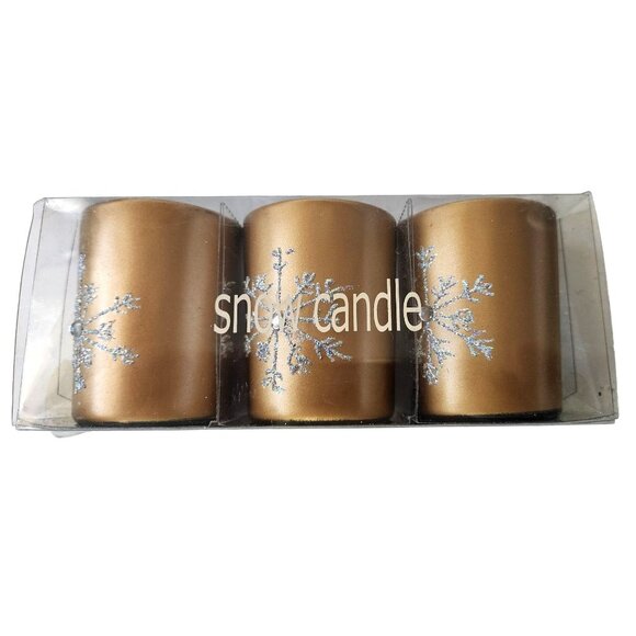 Candles Brown Glitter Snowflake Tea Light  2 1/2 " Tall 2" Top Gift Box Set of 3 - Picture 3 of 14